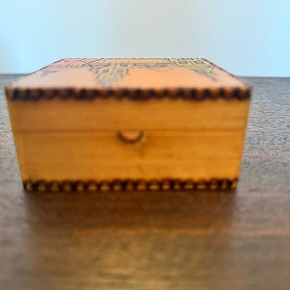 Russian Wooden Trinket Box Wood Burned Painted Soviet Union Stickers on Bottom - Picture 10 of 15